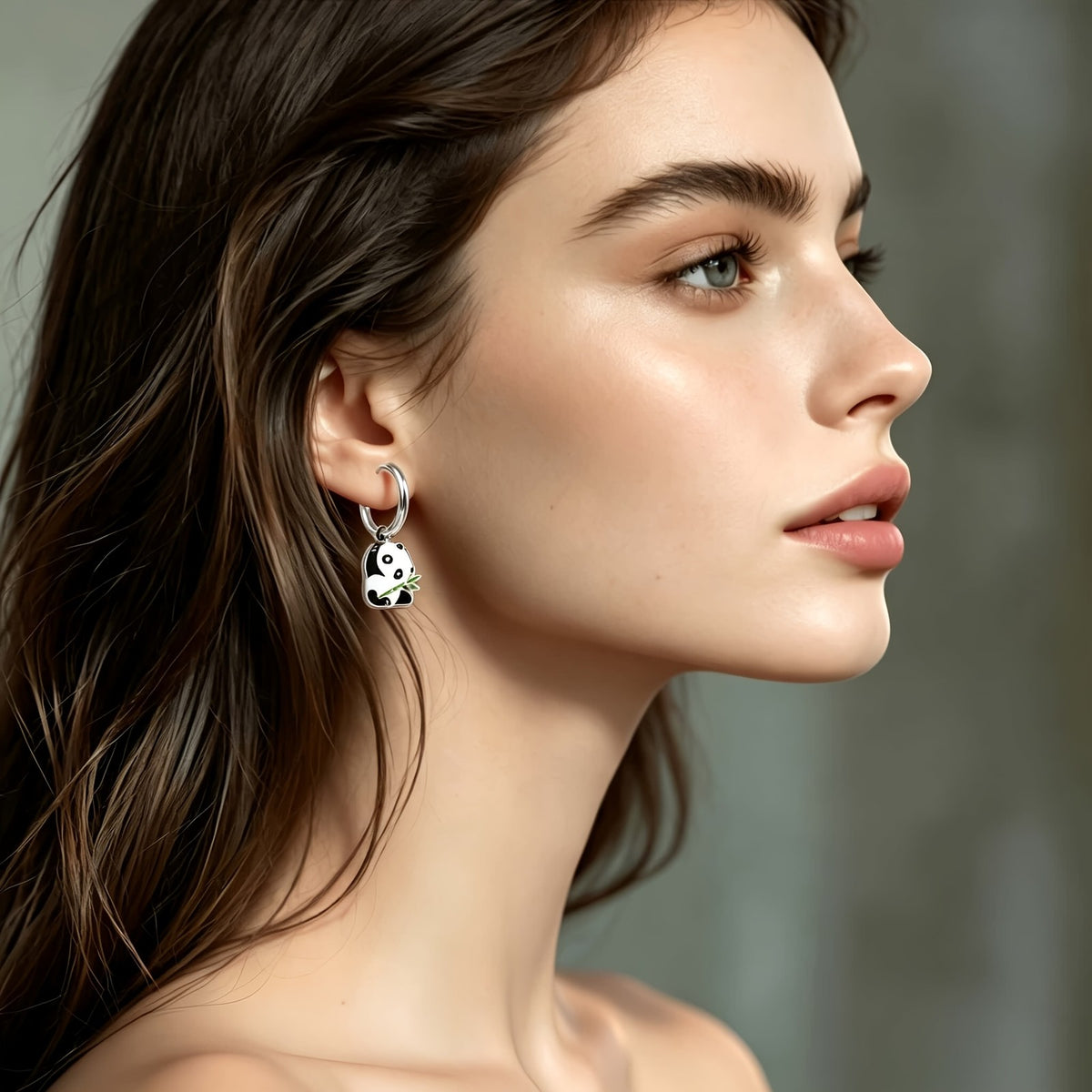18k Dainty Panda Hoop Earrings