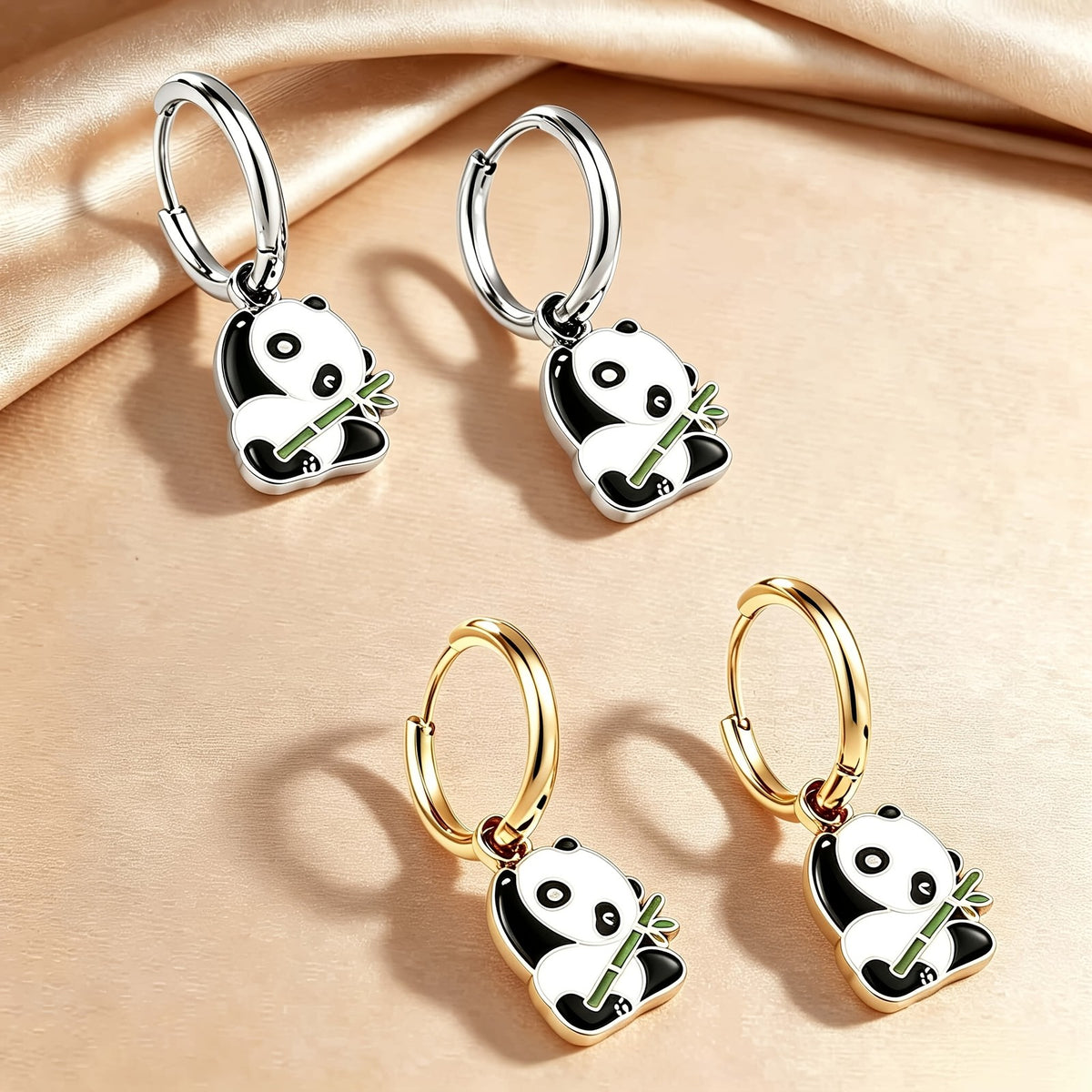 18k Dainty Panda Hoop Earrings