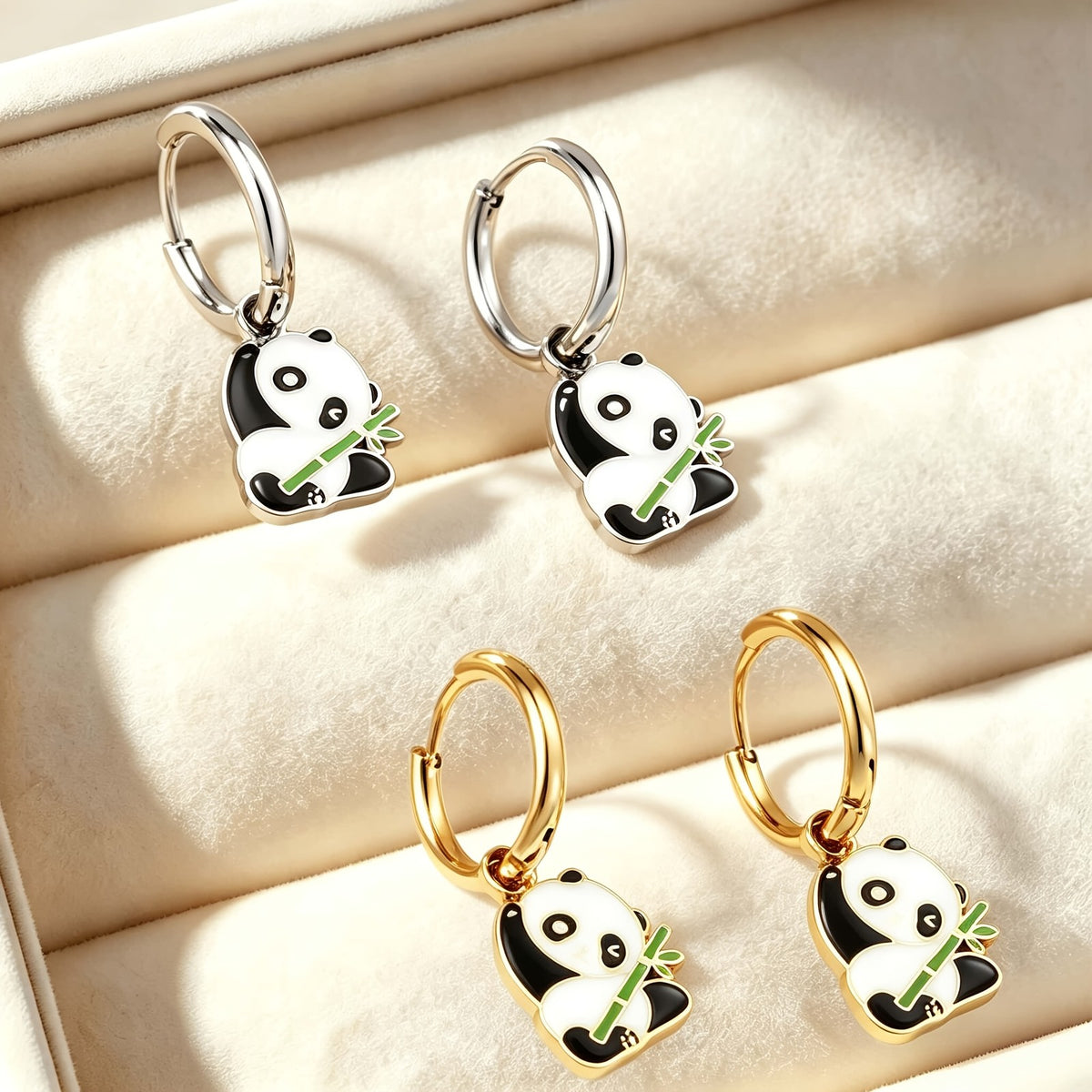 18k Dainty Panda Hoop Earrings