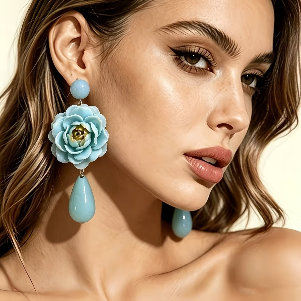 18k Boho Blue Floral Teardrop Earrings