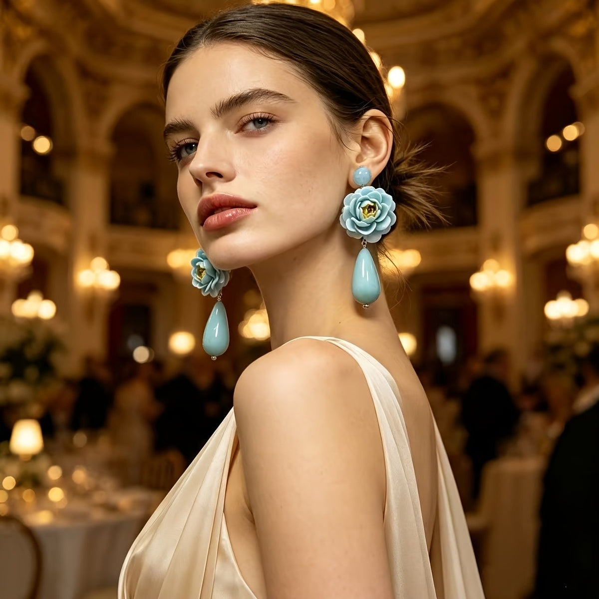 18k Boho Blue Floral Teardrop Earrings