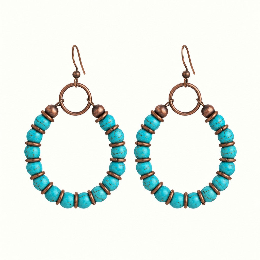 Boho Synthetic Turquoise Beaded Hoop Earrings