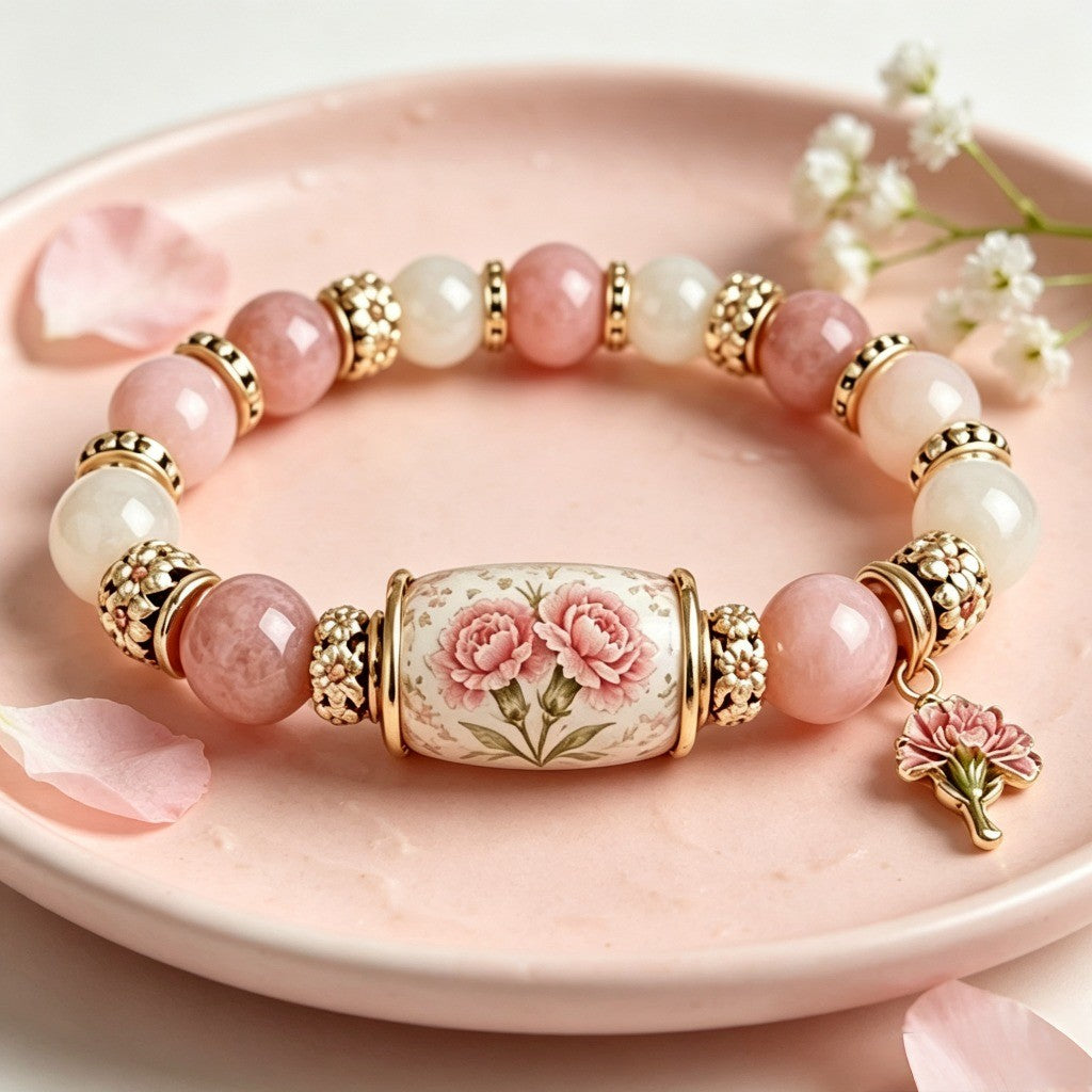 Romantic Floral Porcelain Bead Bracelet