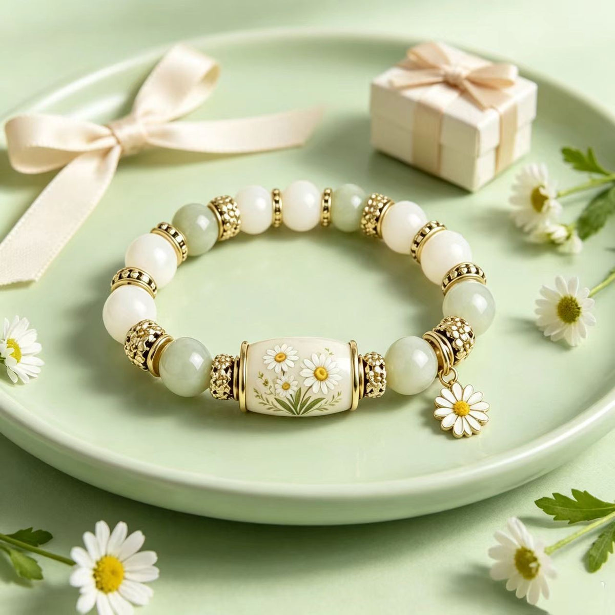 Romantic Floral Porcelain Bead Bracelet