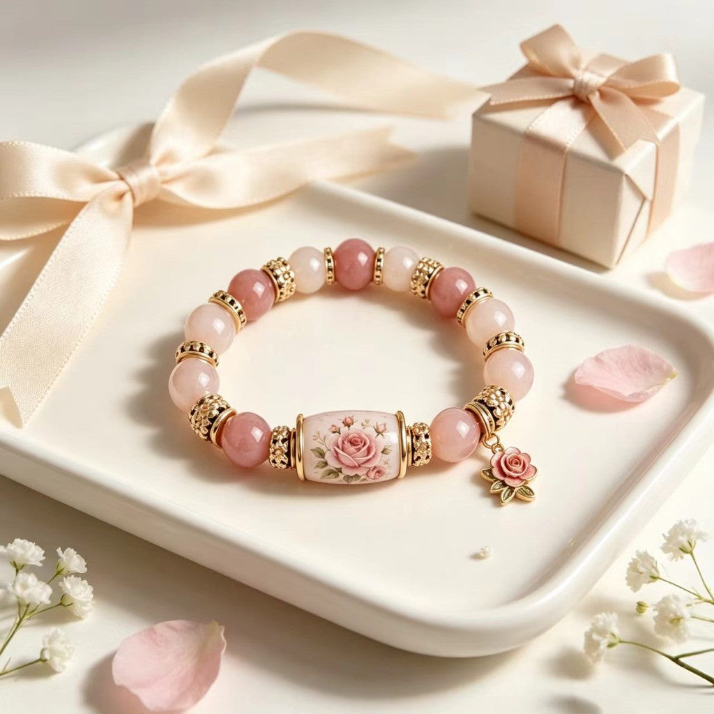 Romantic Floral Porcelain Bead Bracelet