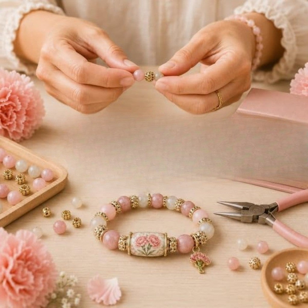 Romantic Floral Porcelain Bead Bracelet