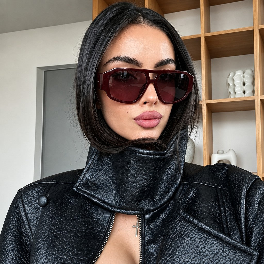 Classy Burgundy Oversized Sunglasses
