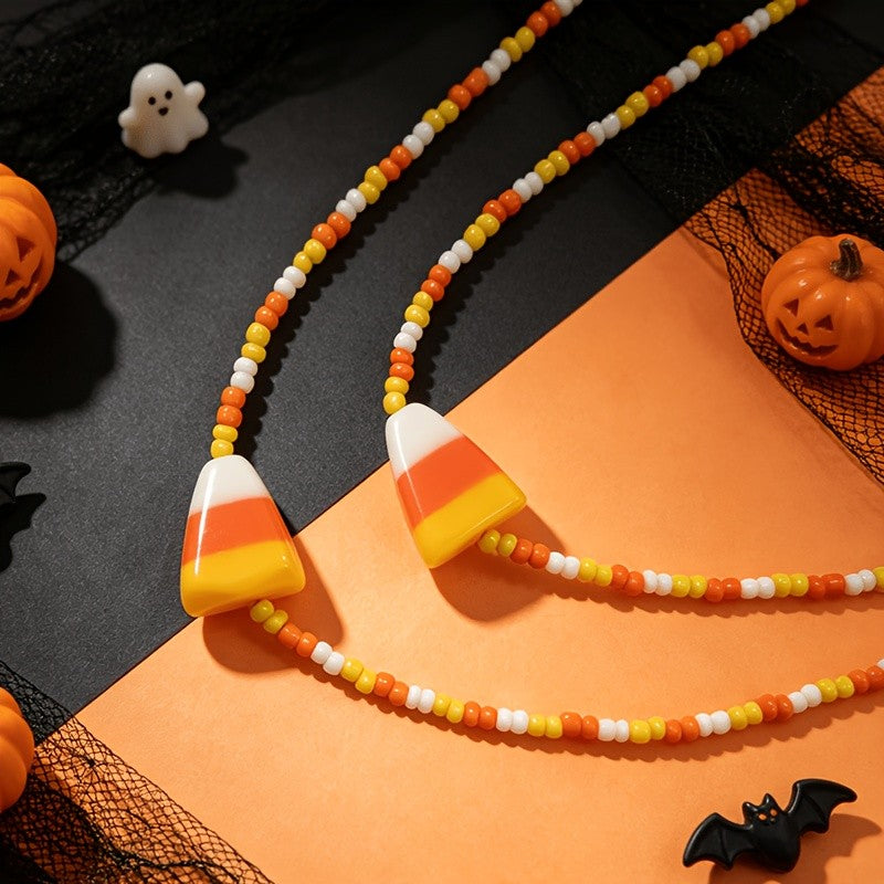 2pc Boho Candy Corn Beaded Necklace Set