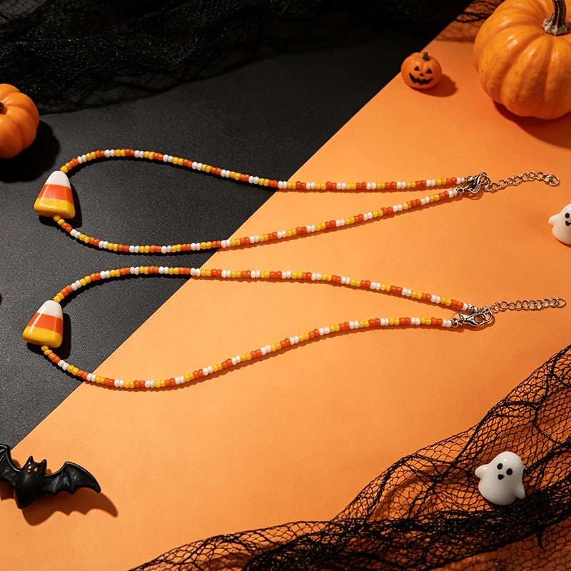 2pc Boho Candy Corn Beaded Necklace Set