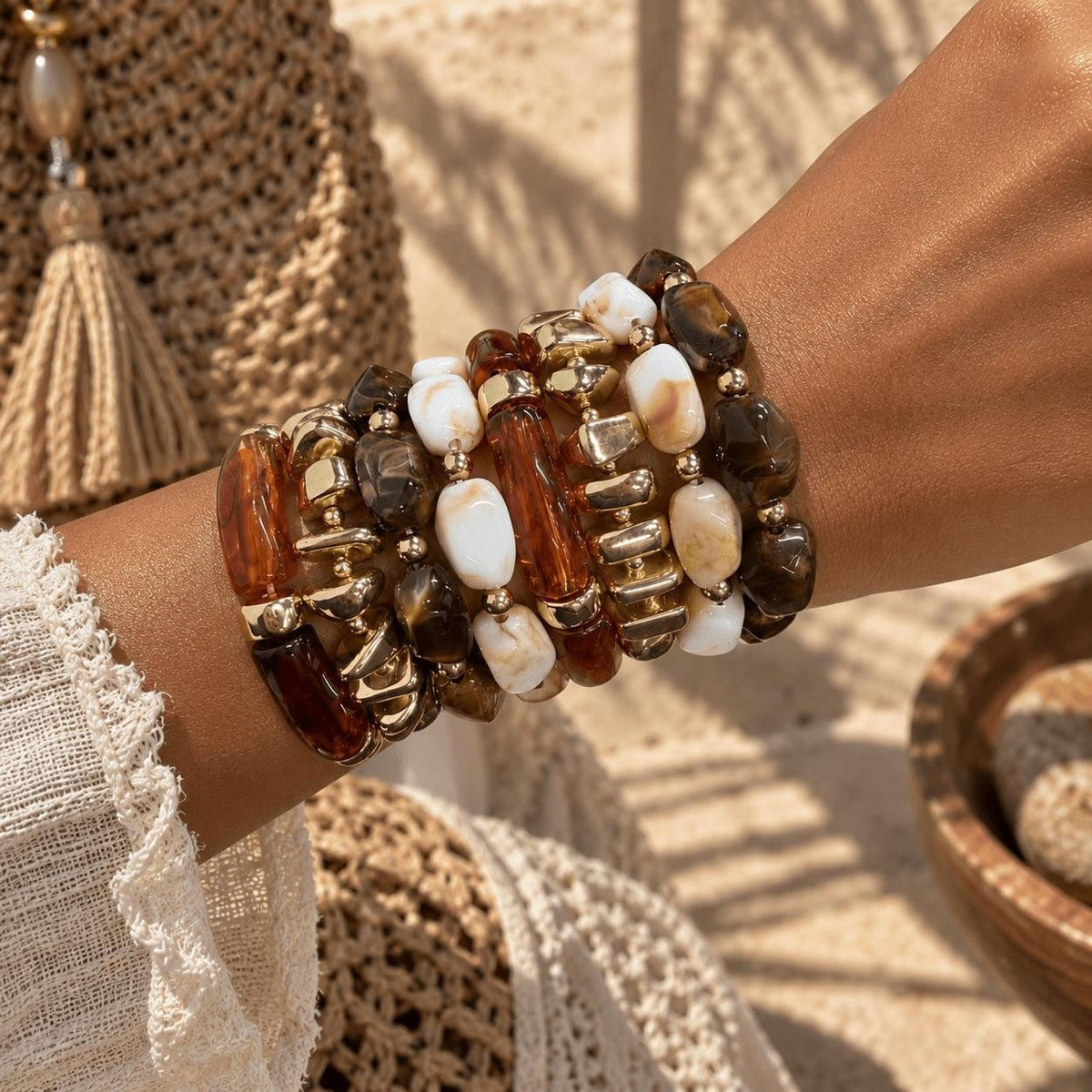 8pc Boho Chunky Resin Bracelet Set