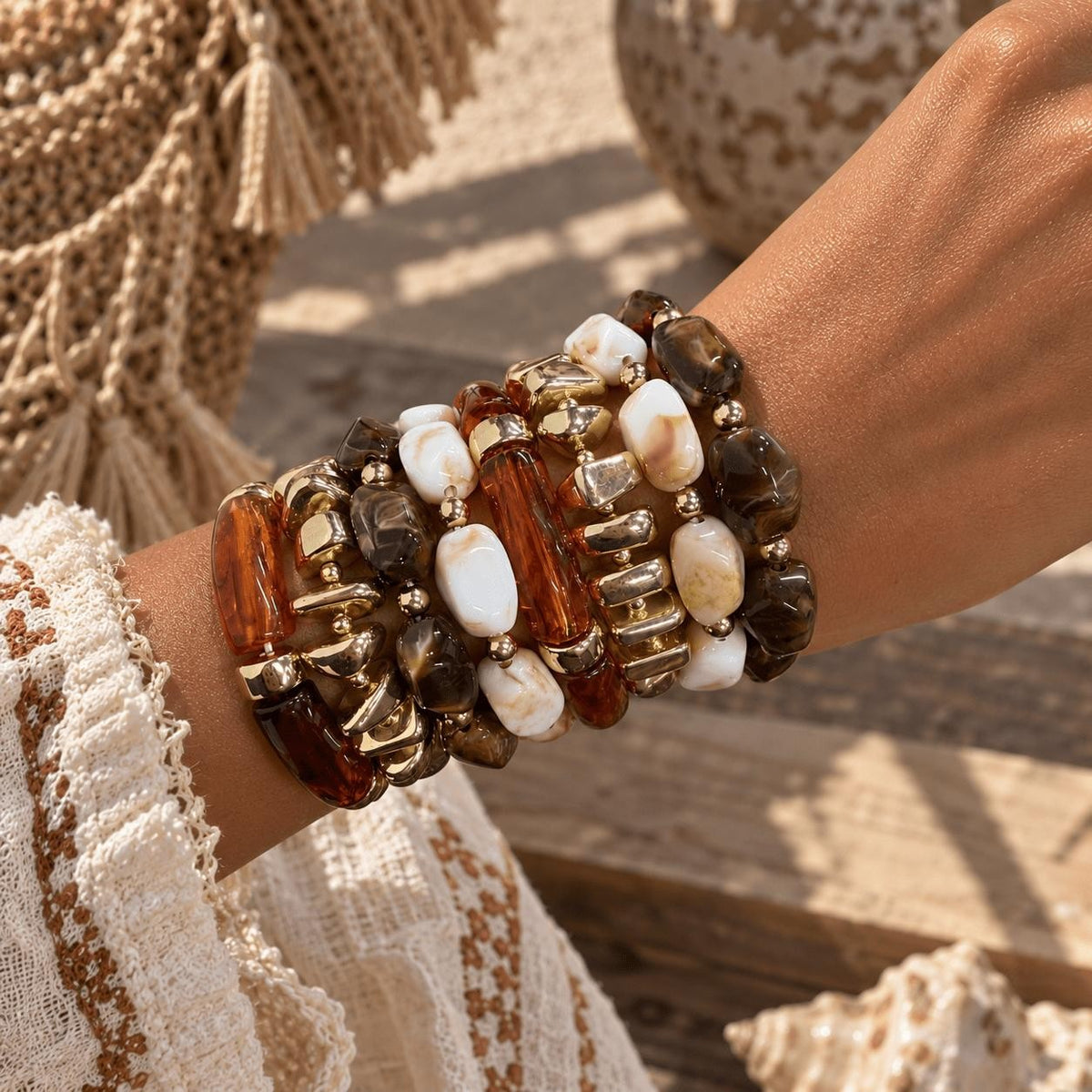 8pc Boho Chunky Resin Bracelet Set