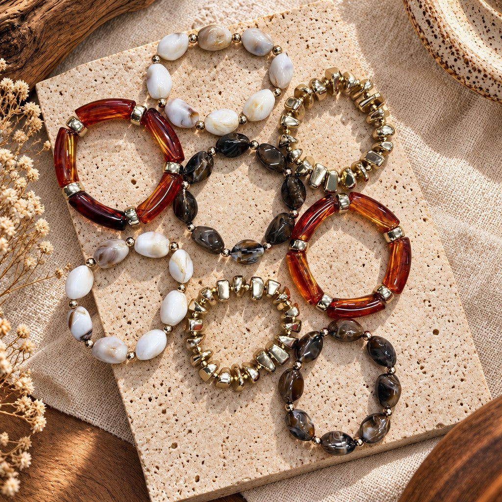 8pc Boho Chunky Resin Bracelet Set
