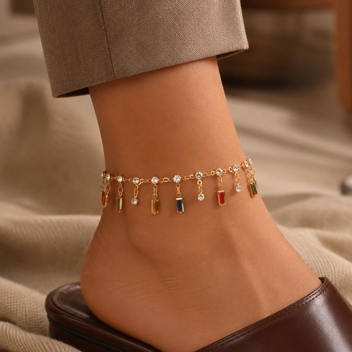 Boho Multicolor Rectangle Anklet