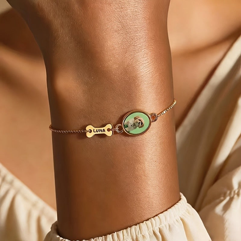 18k Dainty Custom Pet Photo Bracelet