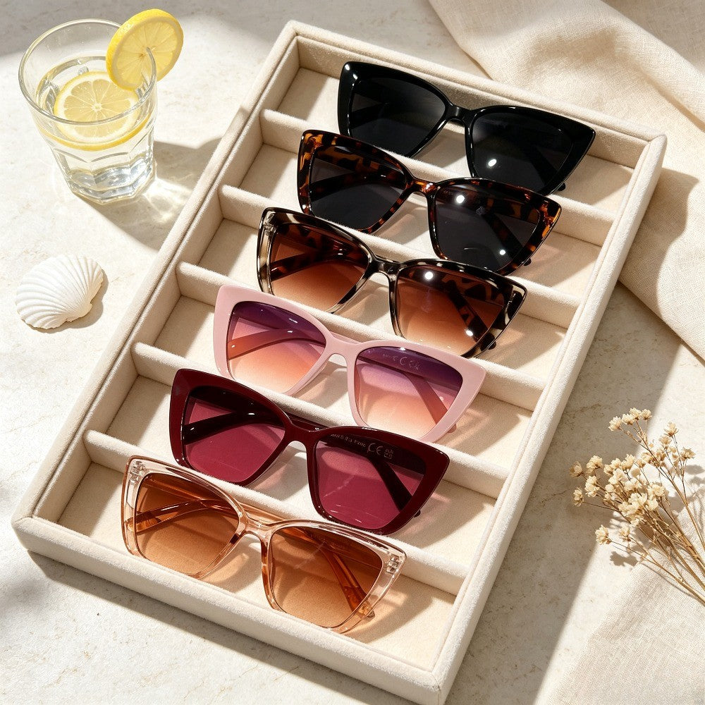 6pc Classy Retro Cat Eye Sunglasses Set