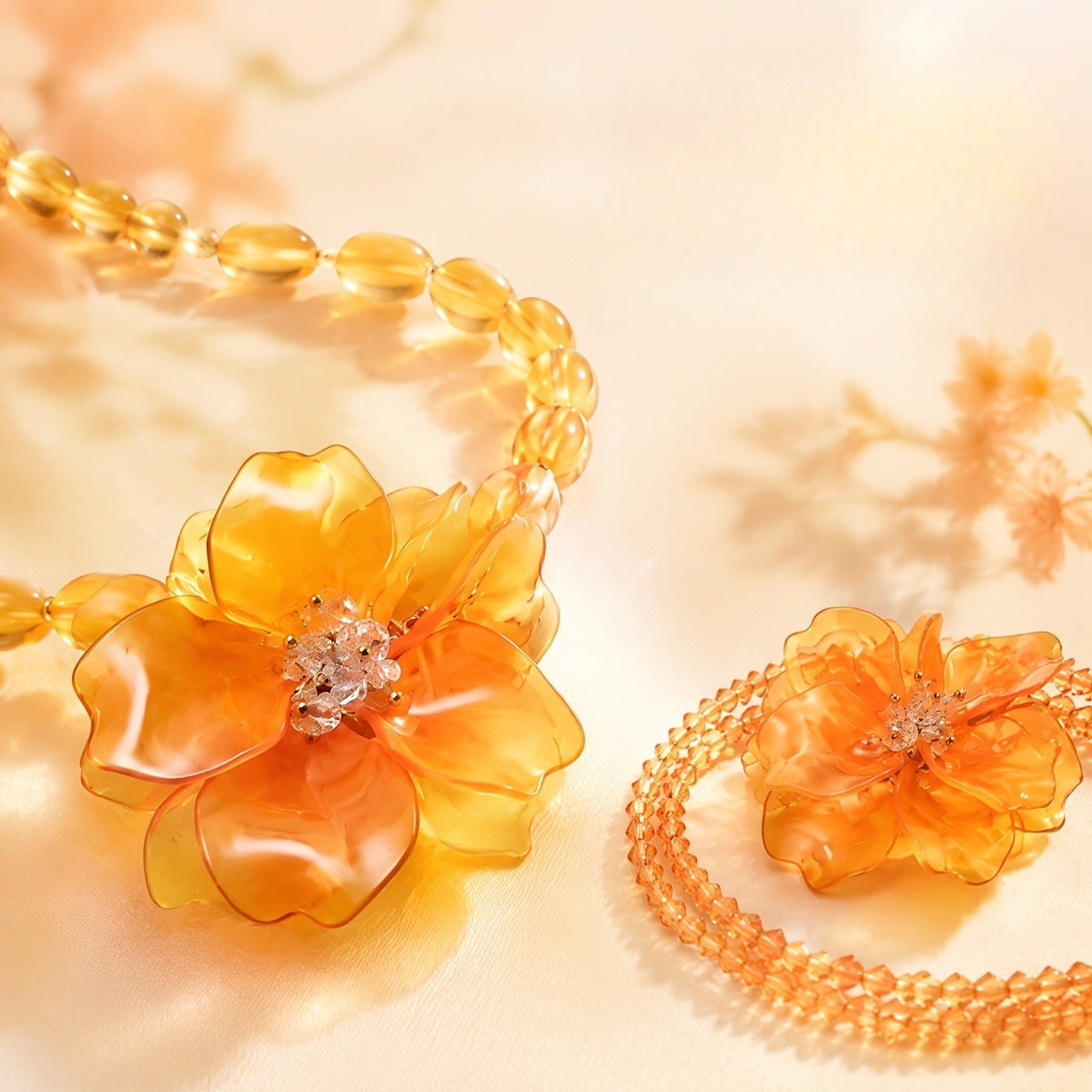 Romantic Orange Acrylic Flower Necklace & Bracelet Set