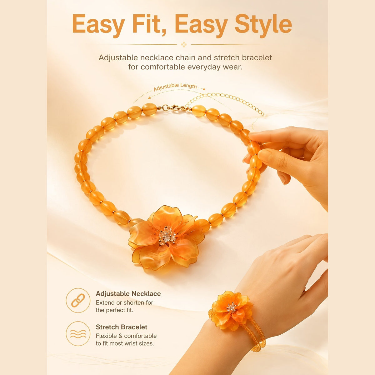 Romantic Orange Acrylic Flower Necklace & Bracelet Set