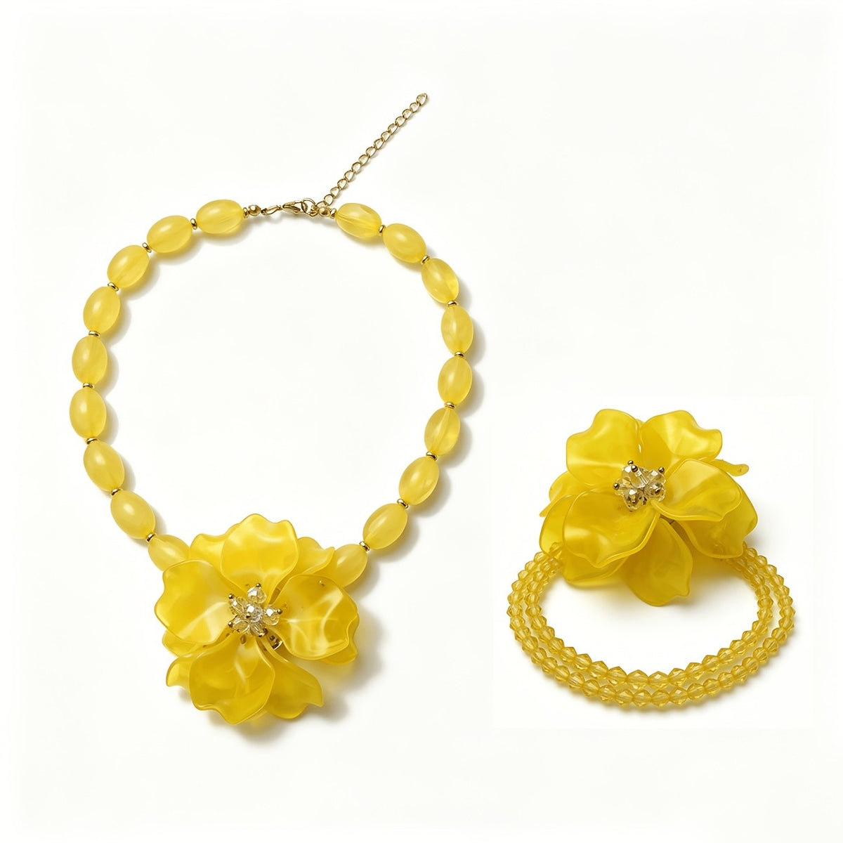 Romantic Orange Acrylic Flower Necklace & Bracelet Set