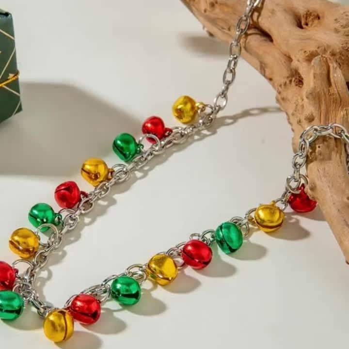 Festive Multi-Color Bell Charm Necklace