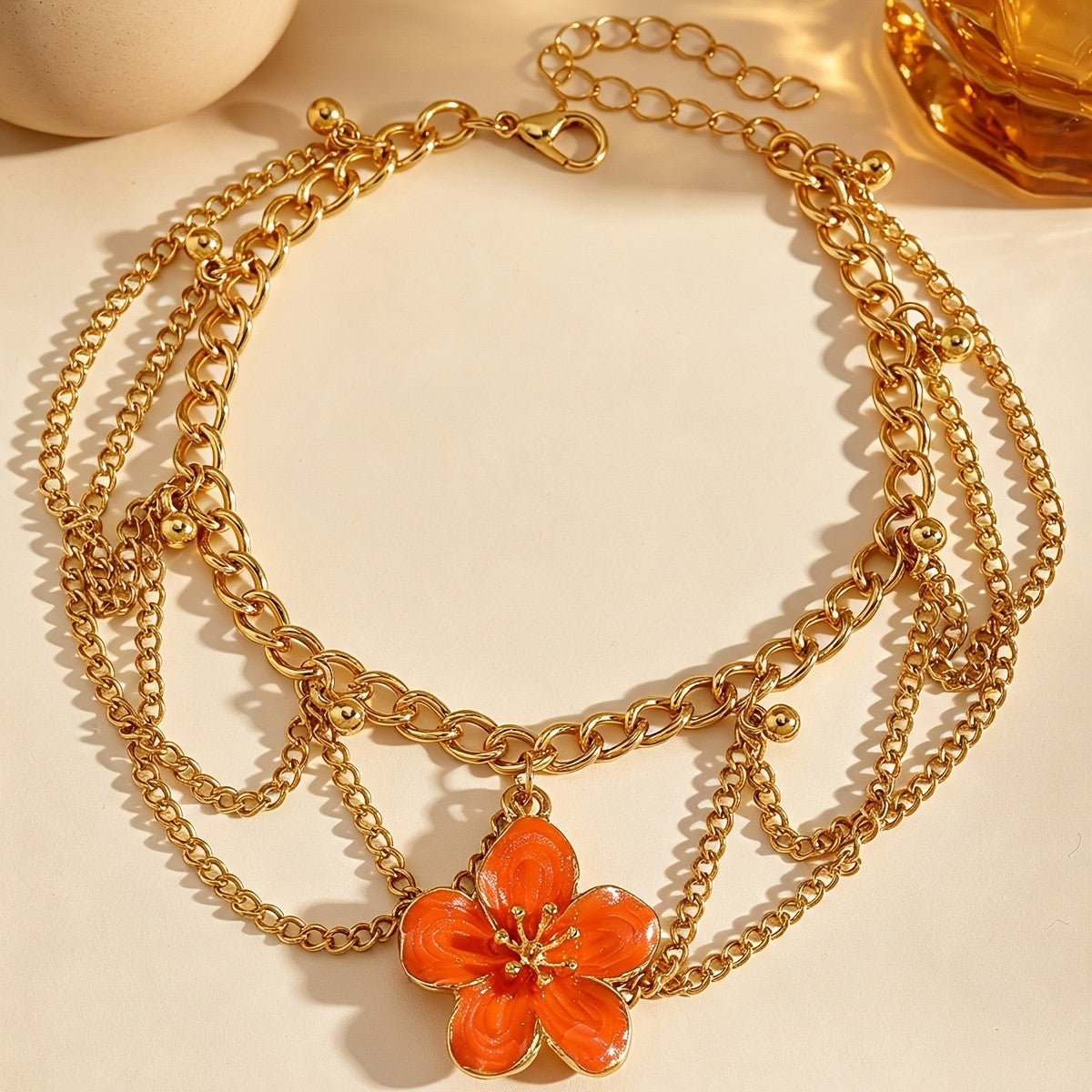Romantic Pink Flower Multi-Layer Anklet