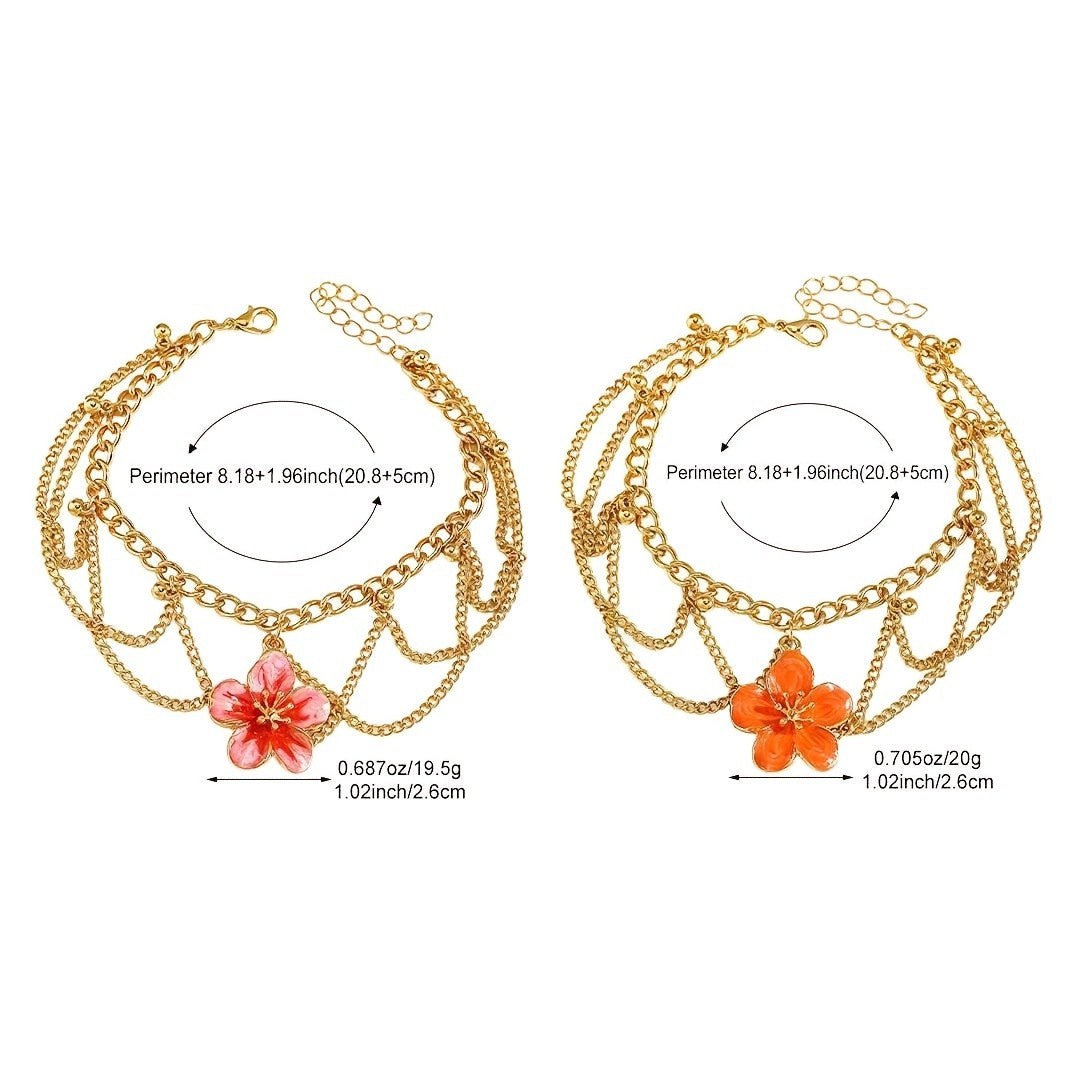 Romantic Pink Flower Multi-Layer Anklet