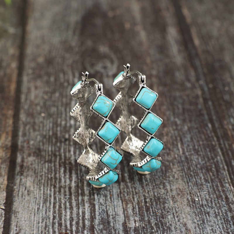 Boho Vintage Turquoise Hoop Earrings