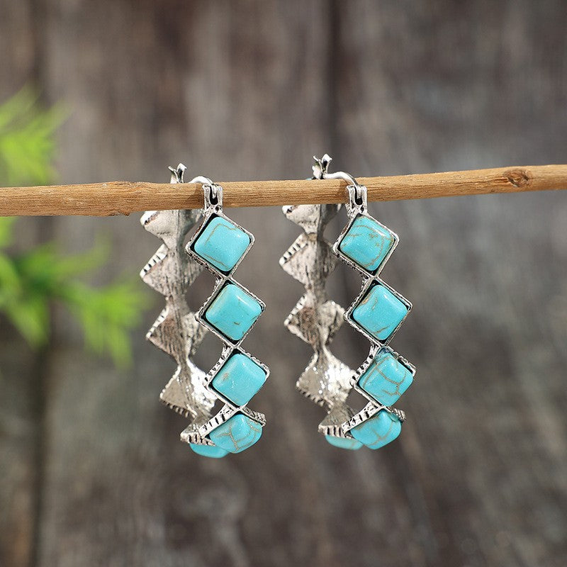 Boho Vintage Turquoise Hoop Earrings