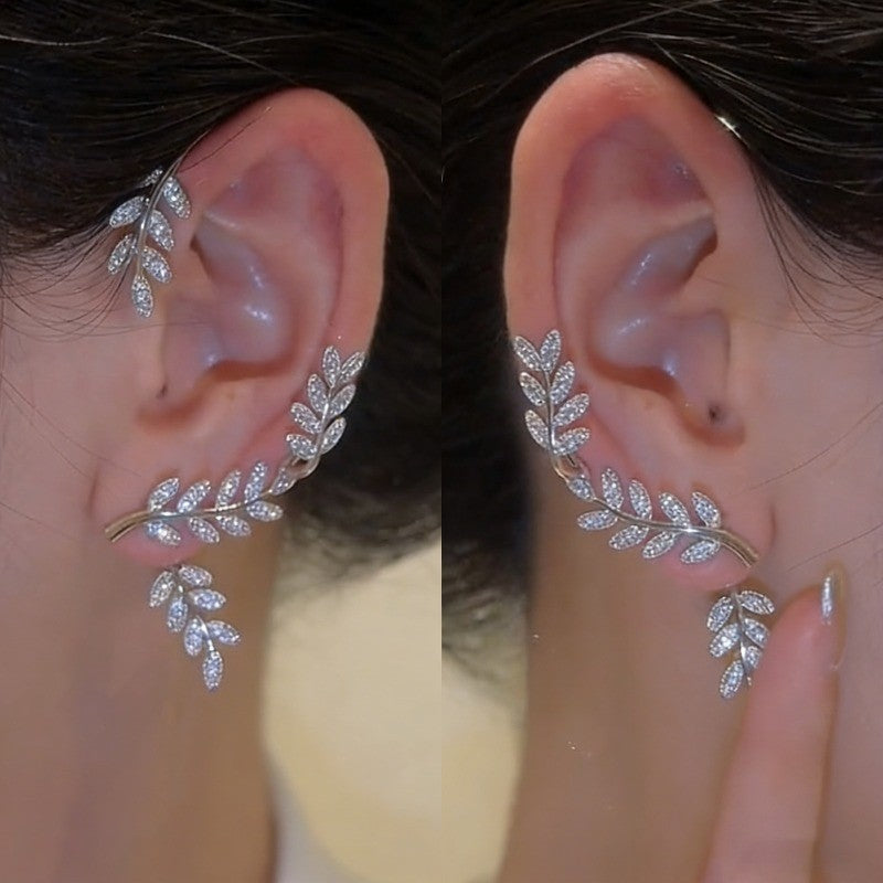 Elegant Zircon Leaf Ear Cuff