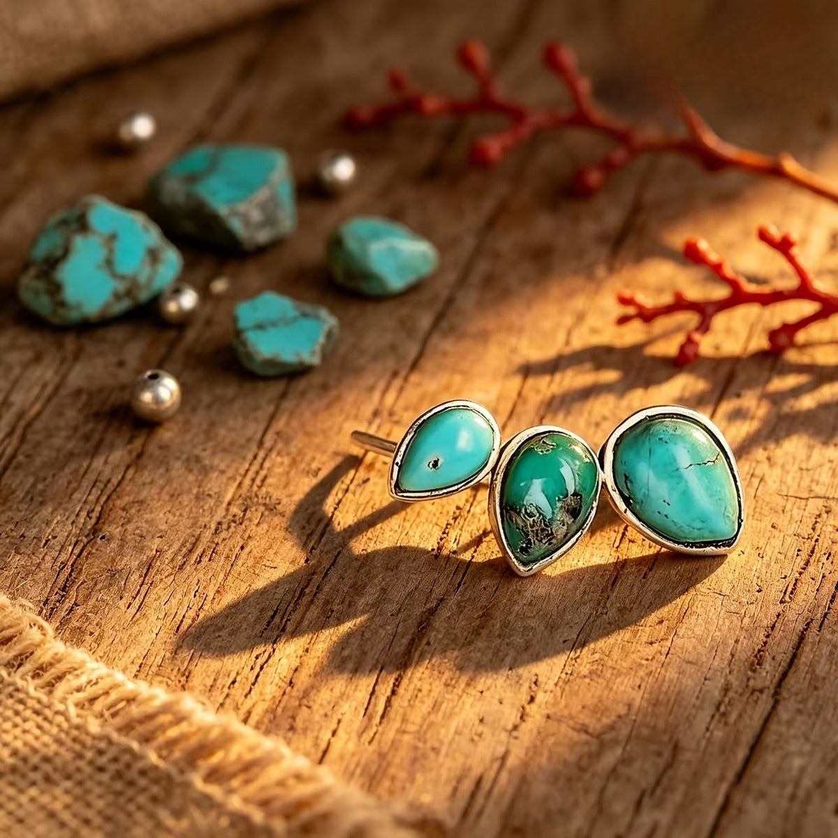 Boho Turquoise Leaf Earrings
