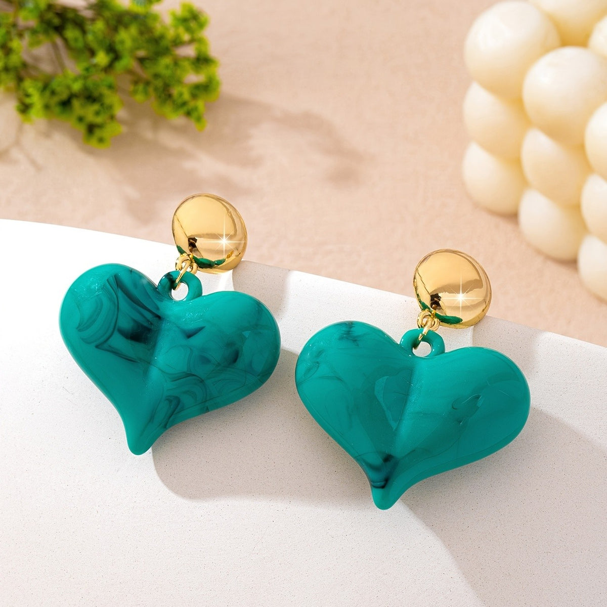 Elegant Tortoiseshell Acrylic Heart Drop Earrings