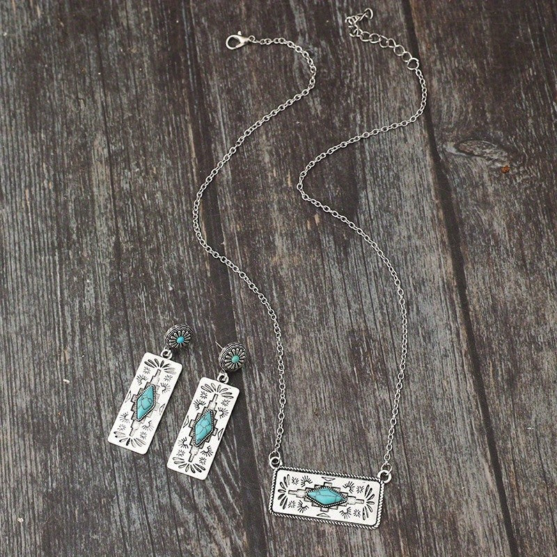 Boho Vintage Turquoise Necklace & Earring Set
