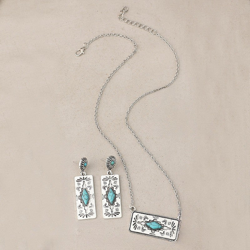 Boho Vintage Turquoise Necklace & Earring Set