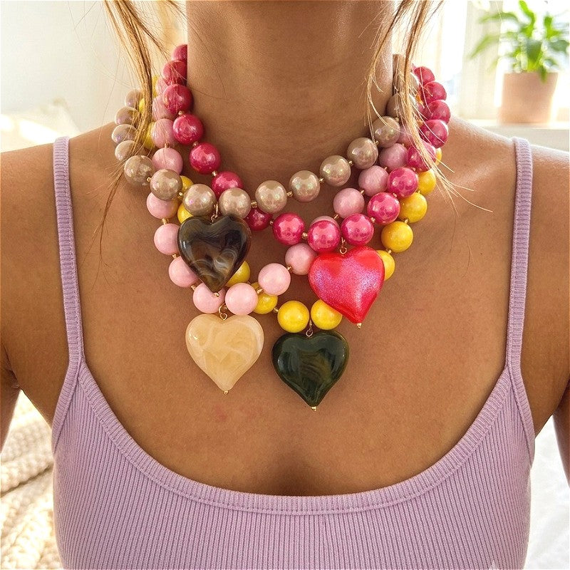 18k Boho Chunky Heart Bead Necklace