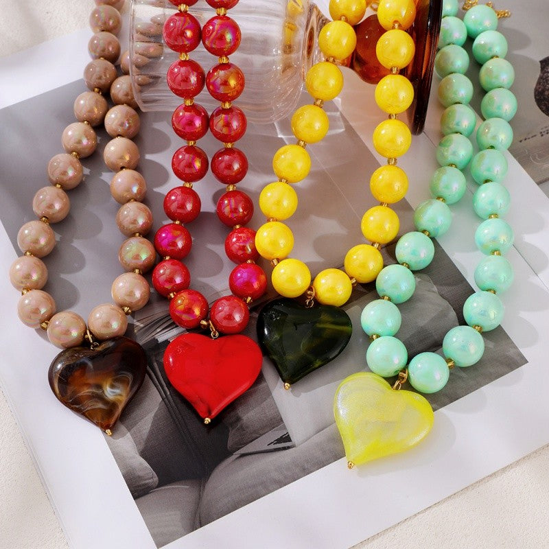 18k Boho Chunky Heart Bead Necklace