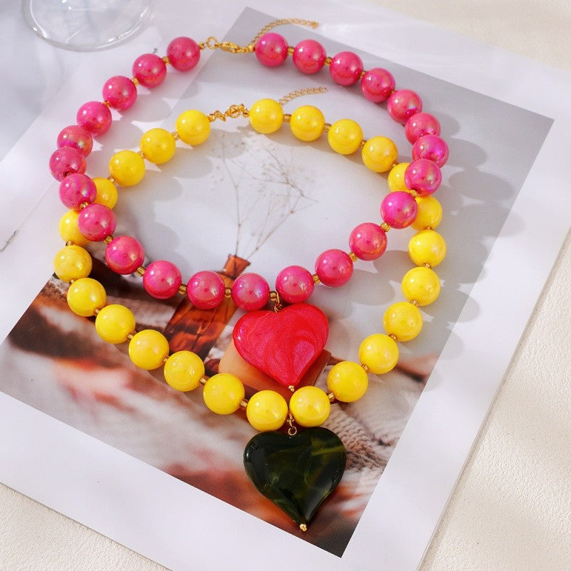 18k Boho Chunky Heart Bead Necklace