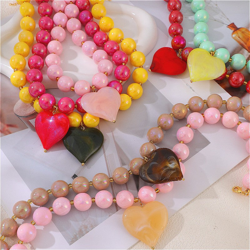 18k Boho Chunky Heart Bead Necklace