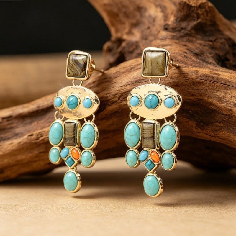 Boho Vintage Multi-Stone Drop Earrings