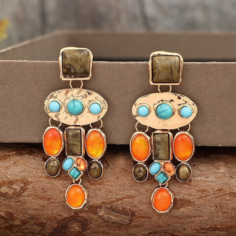 Boho Vintage Multi-Stone Drop Earrings