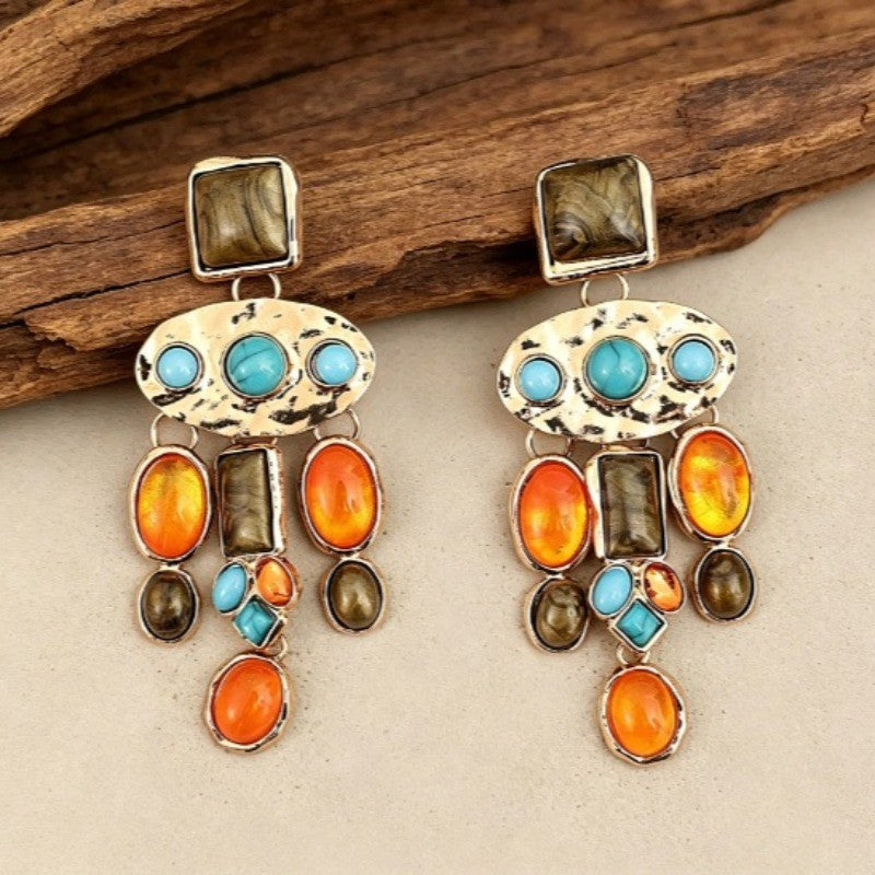 Boho Vintage Multi-Stone Drop Earrings