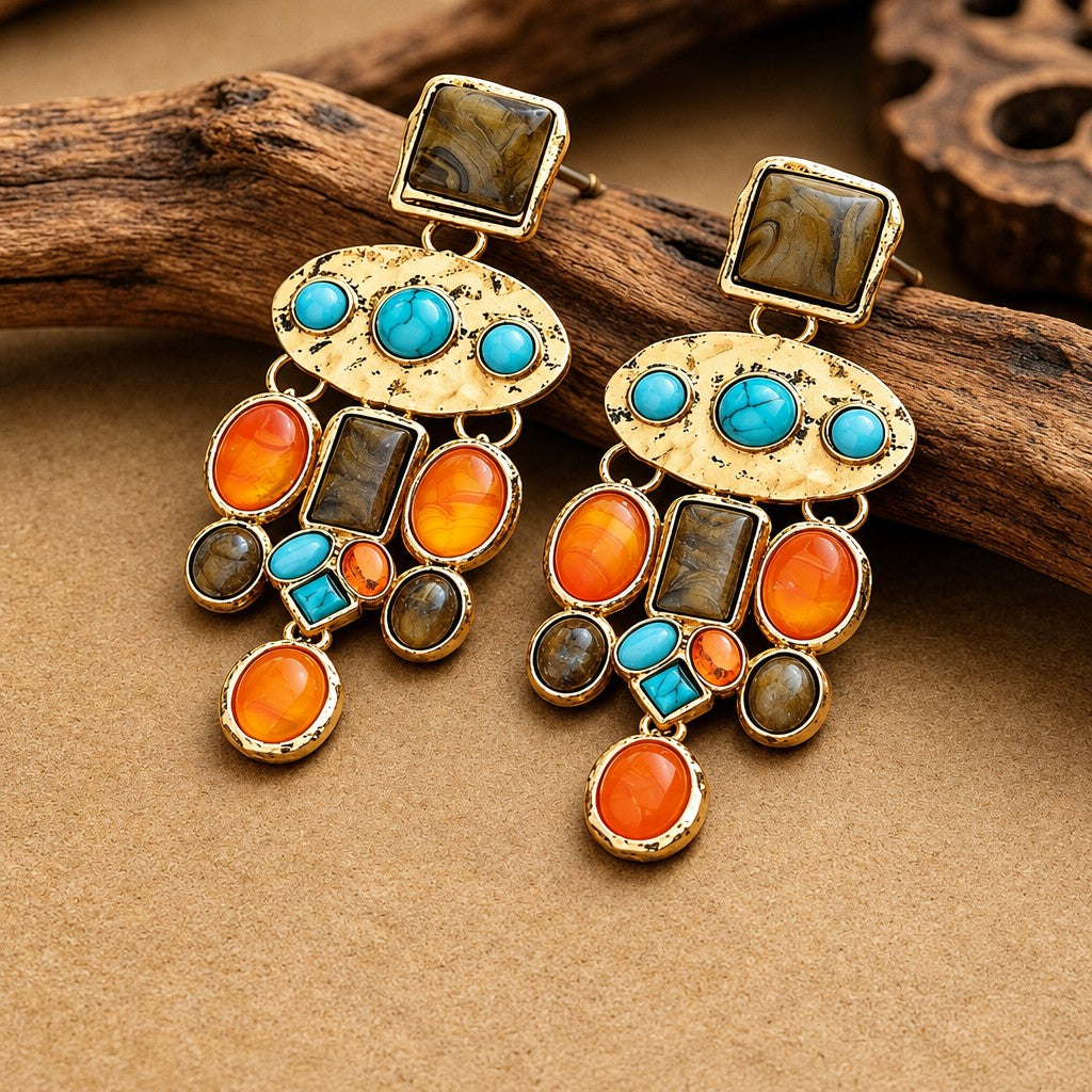 Boho Vintage Multi-Stone Drop Earrings