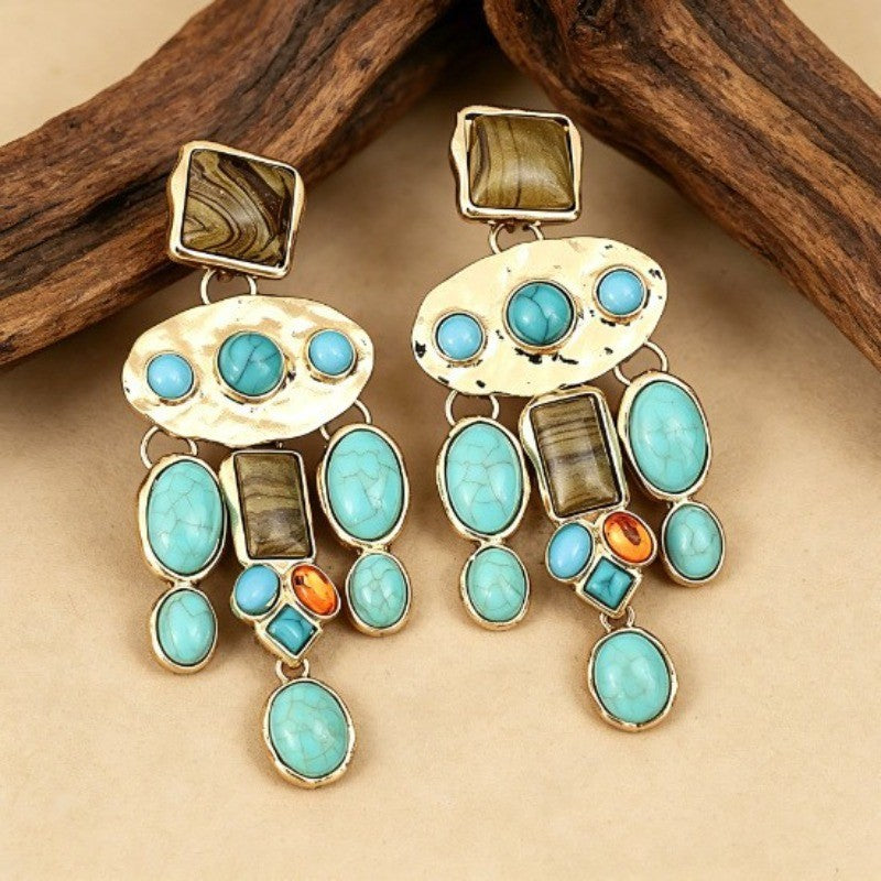 Boho Vintage Multi-Stone Drop Earrings