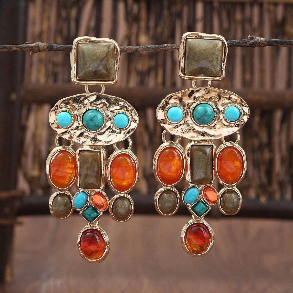 Boho Vintage Multi-Stone Drop Earrings