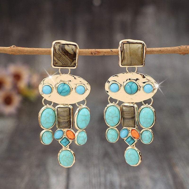 Boho Vintage Multi-Stone Drop Earrings