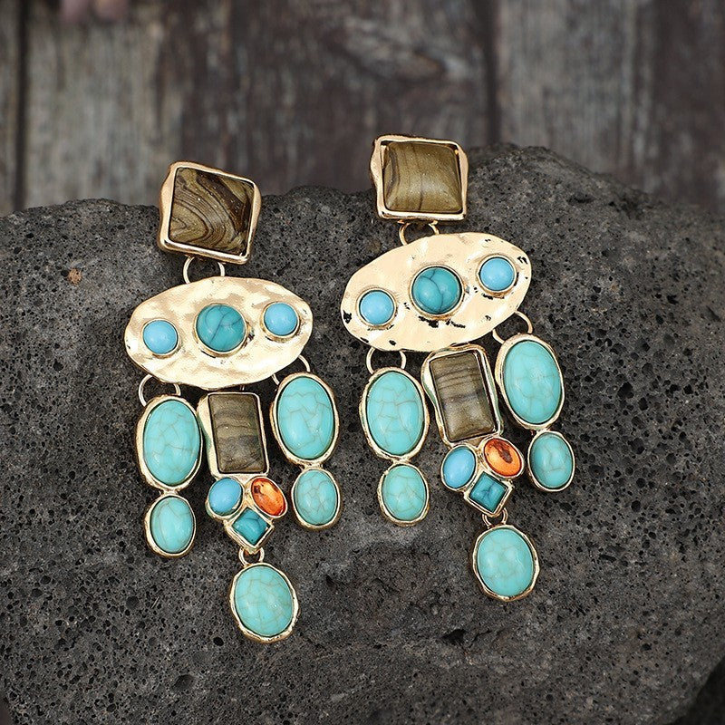 Boho Vintage Multi-Stone Drop Earrings