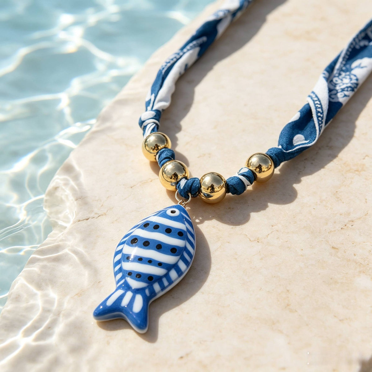 Boho Polka Dot Scarf Fish Necklace