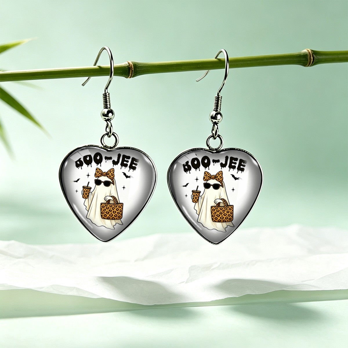 Boho Halloween Ghost Heart Earrings