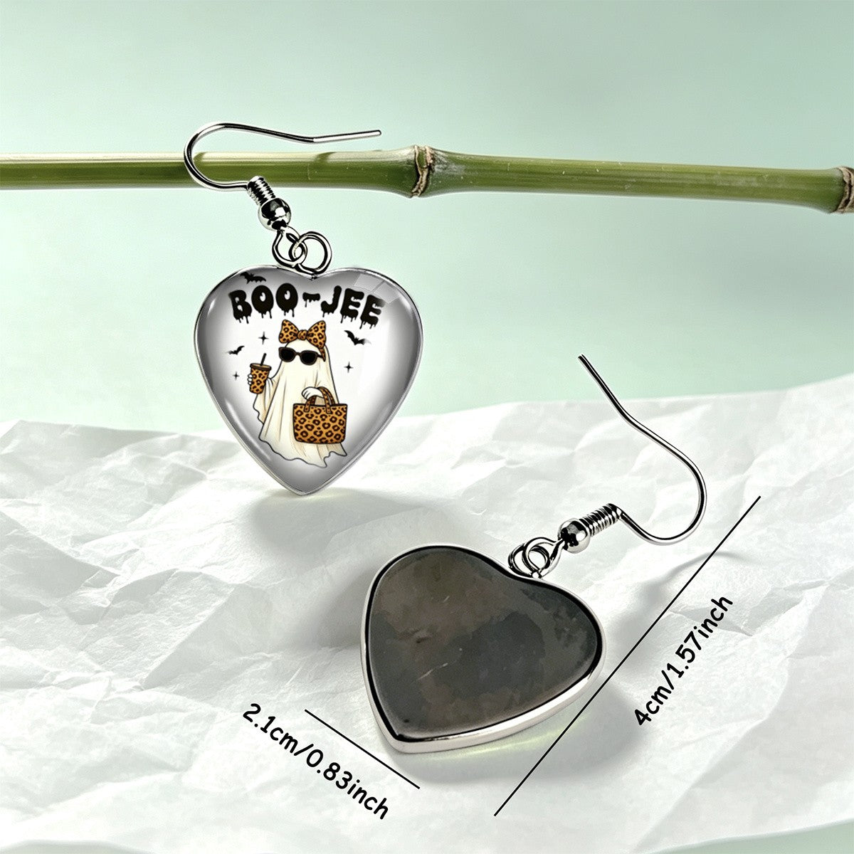Boho Halloween Ghost Heart Earrings