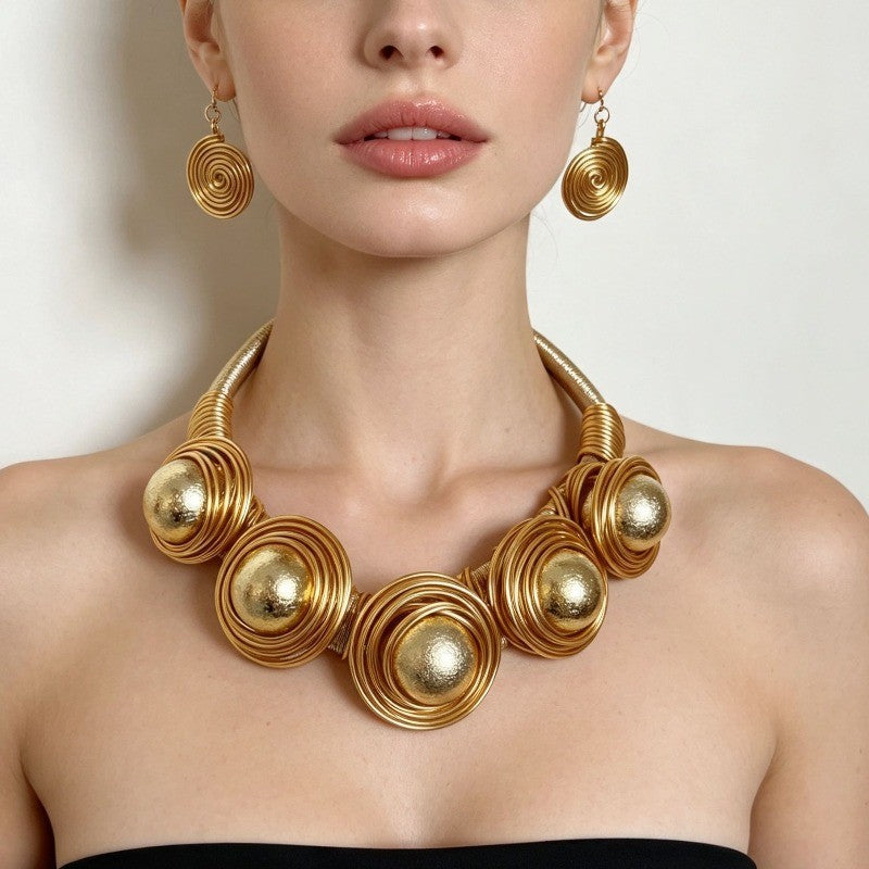 Boho Woven Spiral Necklace and Earrings Set