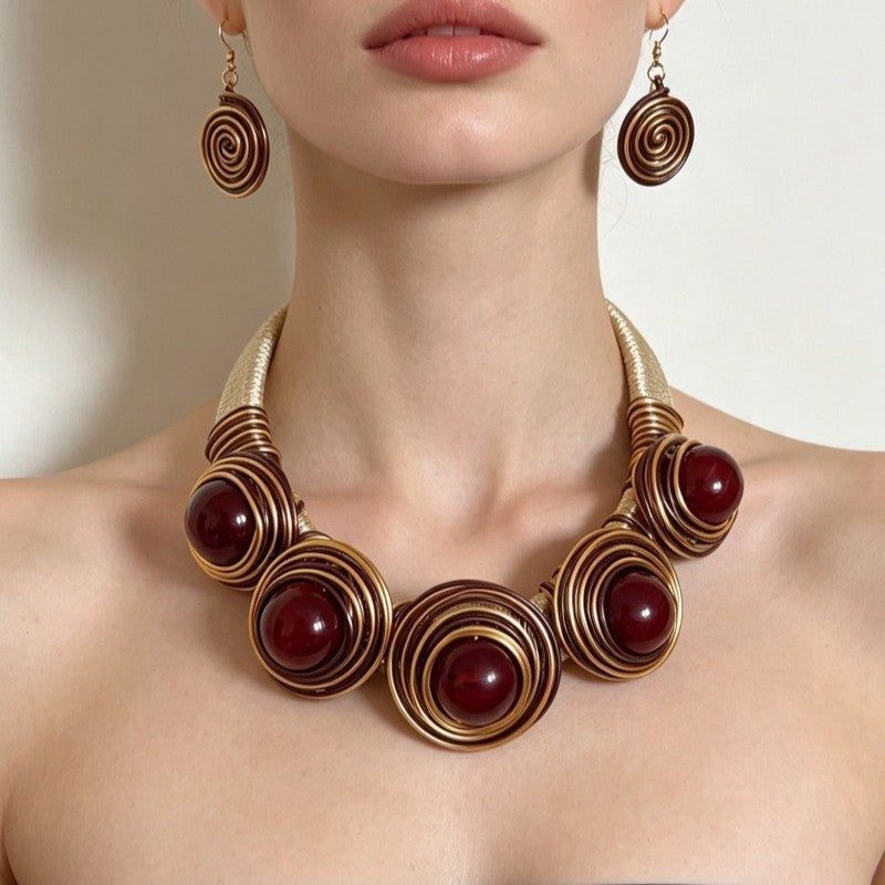 Boho Woven Spiral Necklace and Earrings Set