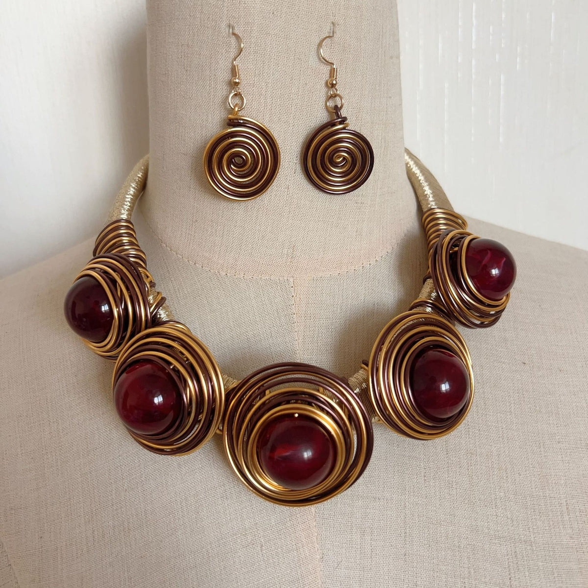 Boho Woven Spiral Necklace and Earrings Set